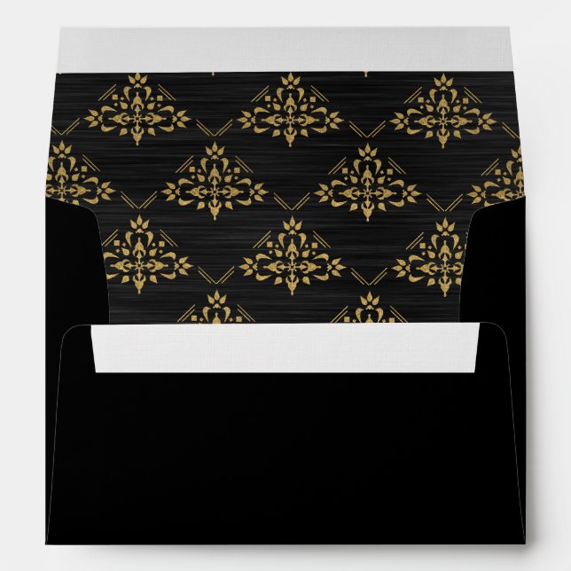 Elegant Black Metallic Faux Gold Art Deco Envelope (Back (Bottom))