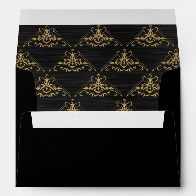 Elegant Black Metallic Faux Gold Art Deco Envelope (Back (Bottom))