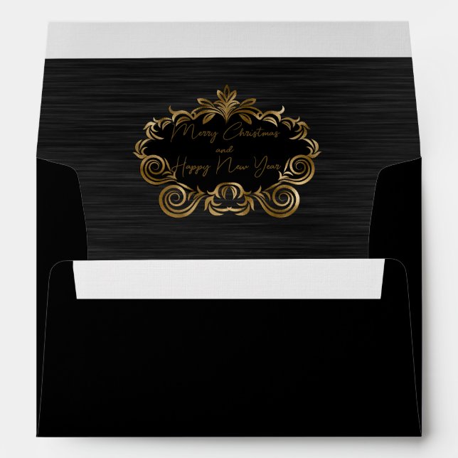 Elegant Black Metallic Faux Gold Art Deco Envelope (Back (Bottom))