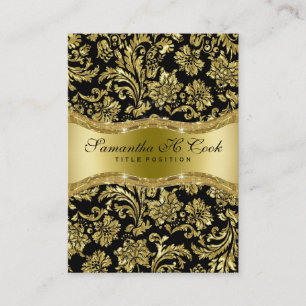 Elegant Black & Metallic Gold Floral Damasks Business Card