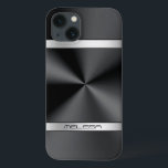 Elegant Black Metallic Print Silver Accent iPhone 13 Case<br><div class="desc">Elegant shiny black metallic texture print,  stainless steel look,  silver stripes accents and custom monogram. Modern slick and trendy design.</div>