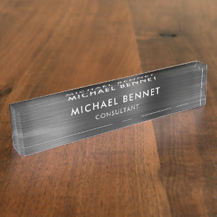 Elegant Black Metallic Professional Business Nameplate