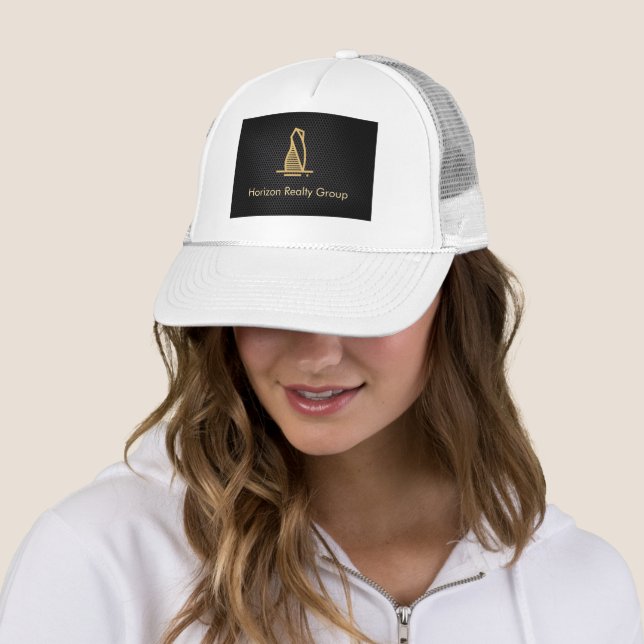    Elegant Black Metallic Real Estate Trucker Hat (In Situ)
