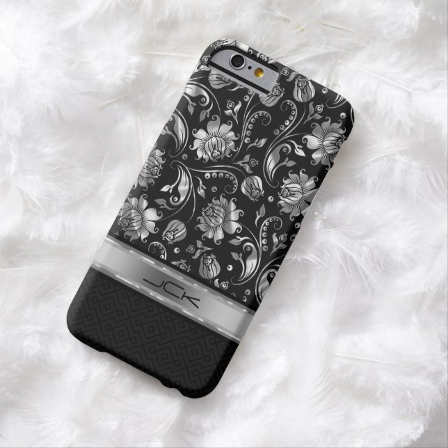 Elegant Black & Metallic Silver Damasks Case-Mate iPhone Case (In Situ)