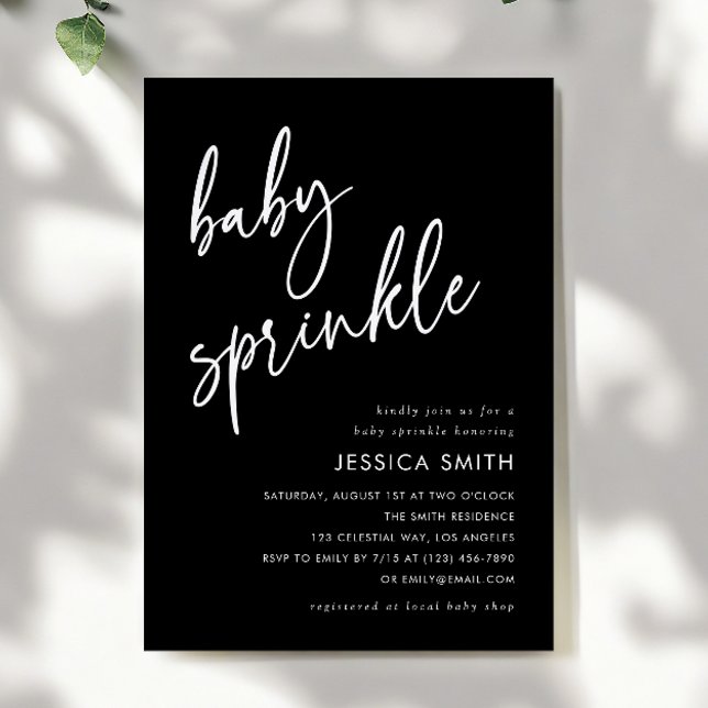 Elegant Black Minimalist Baby Sprinkle Invitation (Creator Uploaded)