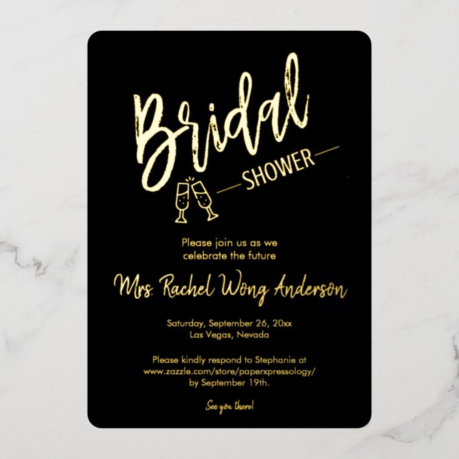 Elegant Black Minimalist Bridal Shower Photo Gold  (Front)