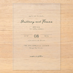 Elegant Black Minimalist Calligraphy Acrylic Invitations