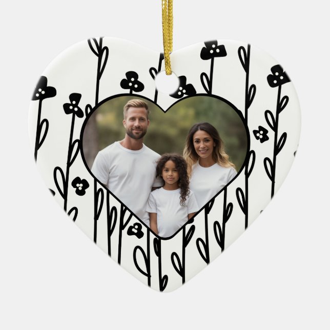 Elegant black minimalist doodle floral ceramic tree decoration (Front)