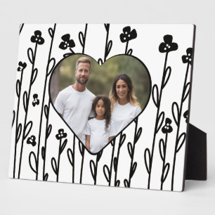 Elegant black minimalist doodle floral plaque