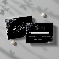 Elegant Black Minimalist Floral Wedding RSVP