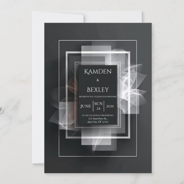 Elegant Black Minimalist Geometric Wedding  Invitation (Front)