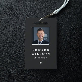 Elegant Black Minimalist ID Barcode Business  ID Badge