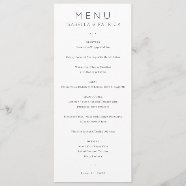 Elegant Black Minimalist Menu (Front)