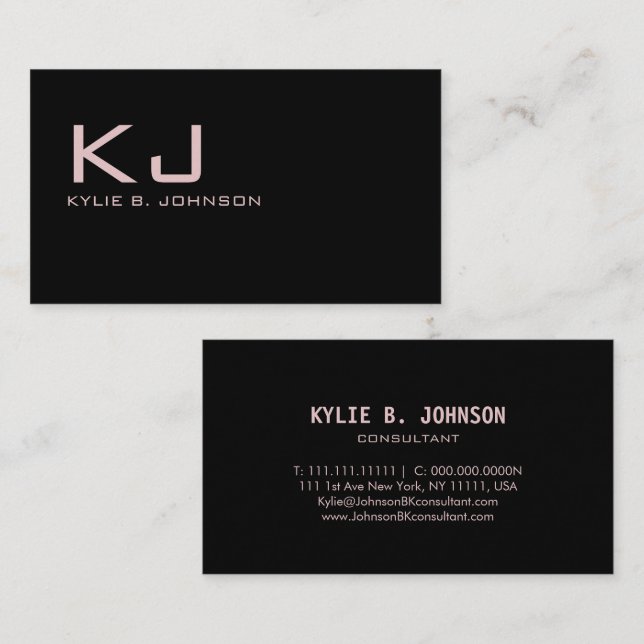 Elegant Black Minimalist Monogram Personalised Business Card (Front/Back)