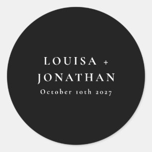 Elegant Black Minimalist Personalised Wedding Classic Round Sticker