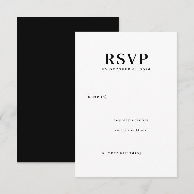 Elegant Black Minimalist RSVP Card (Front/Back)