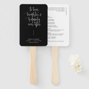 Elegant Black Minimalist Script Wedding Program Hand Fan