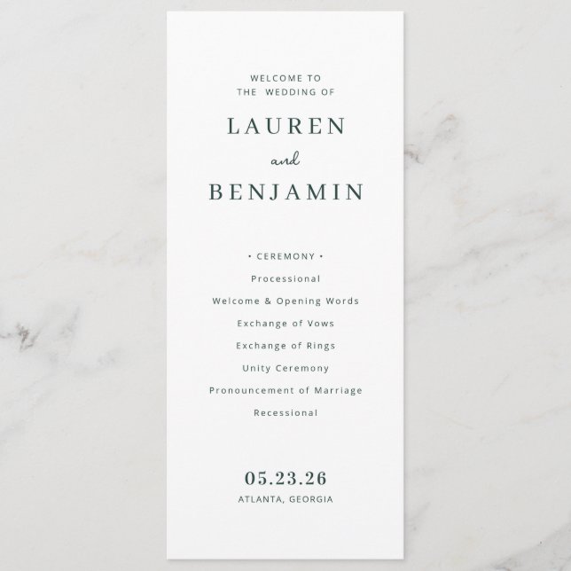 Elegant Black Minimalist Wedding Ceremony Programme (Front)
