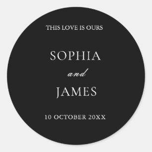 Elegant Black Minimalist Wedding Classic Round Sticker