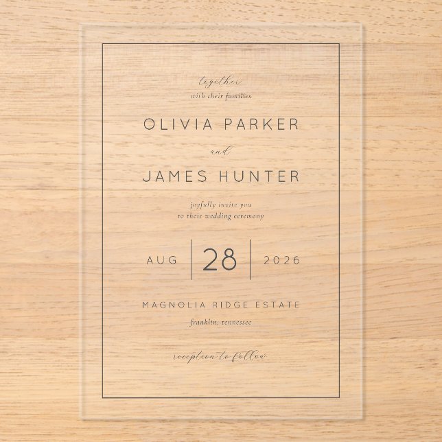 Elegant Black Minimalist Wedding Invitation (Front)