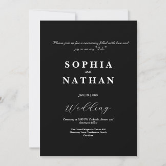 Elegant Black Minimalist Wedding Invitation