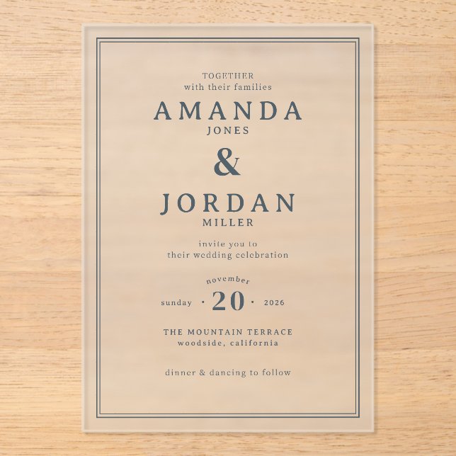 Elegant Black Minimalist Wedding Invitation (Front)