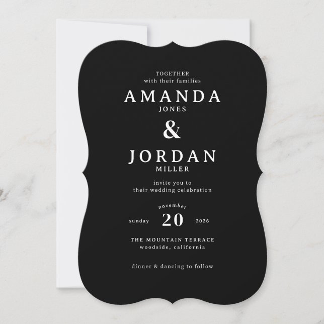 Elegant Black Minimalist Wedding Invitation (Front)