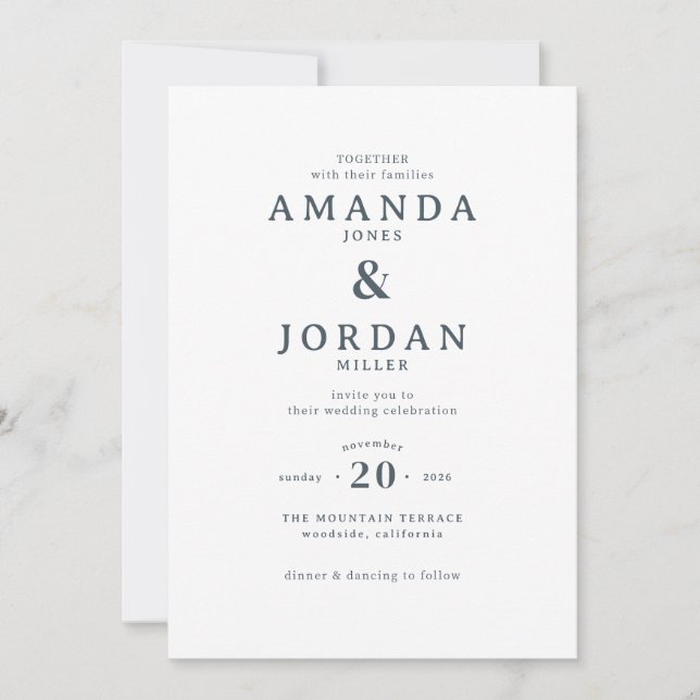 Elegant Black Minimalist Wedding Invitation (Front)