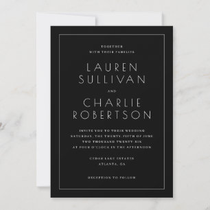 Elegant Black Minimalist Wedding Invitation