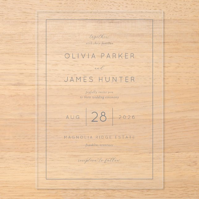 Elegant Black Minimalist Wedding Invitation (Front)