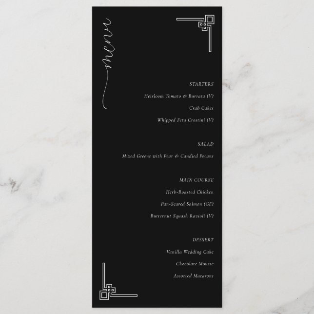 Elegant Black Minimalist Wedding Menu (Front)