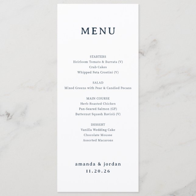 Elegant Black Minimalist Wedding Menu (Front)