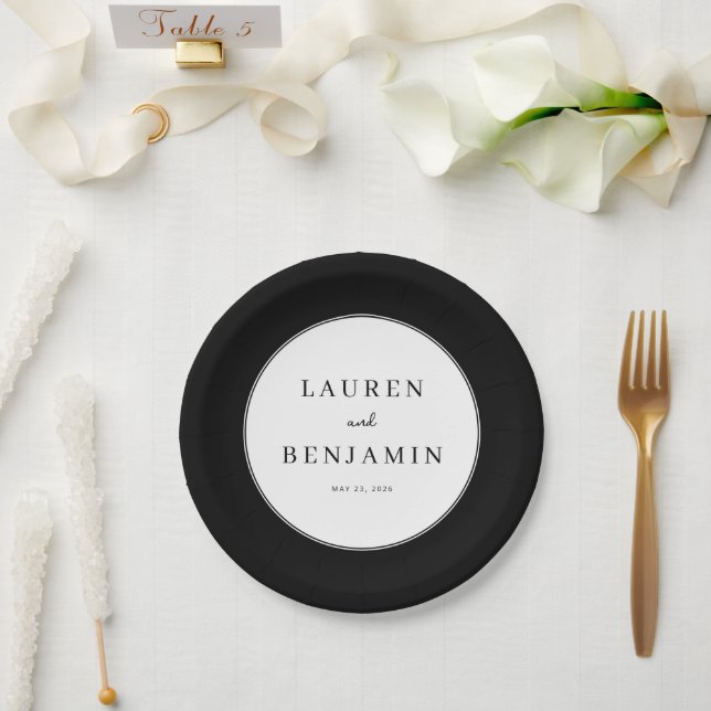 Elegant Black Minimalist Wedding Paper Plate (Wedding)