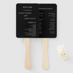 Elegant Black Minimalist Wedding Programs Hand Fan