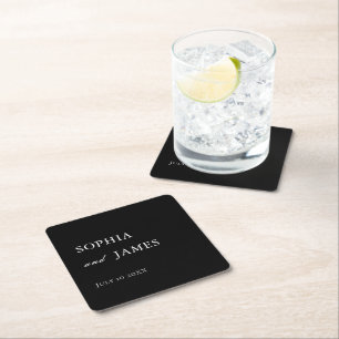 Elegant Black Minimalist Wedding Square Paper Coaster