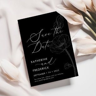Elegant Black Minimalist Wildflowers Save the Date Invitation
