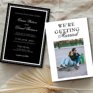 Elegant Black Minimalist with Photo Back Wedding Invitation