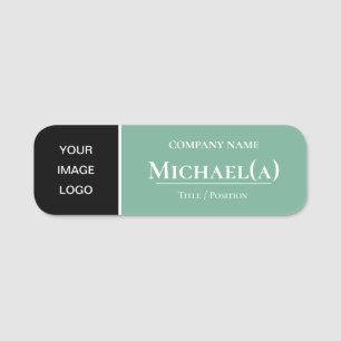 Elegant Black Mint Green Unique Logo Name Tag