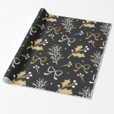 Elegant Black Mistletoe & Ribbon Christmas Pattern Wrapping Paper