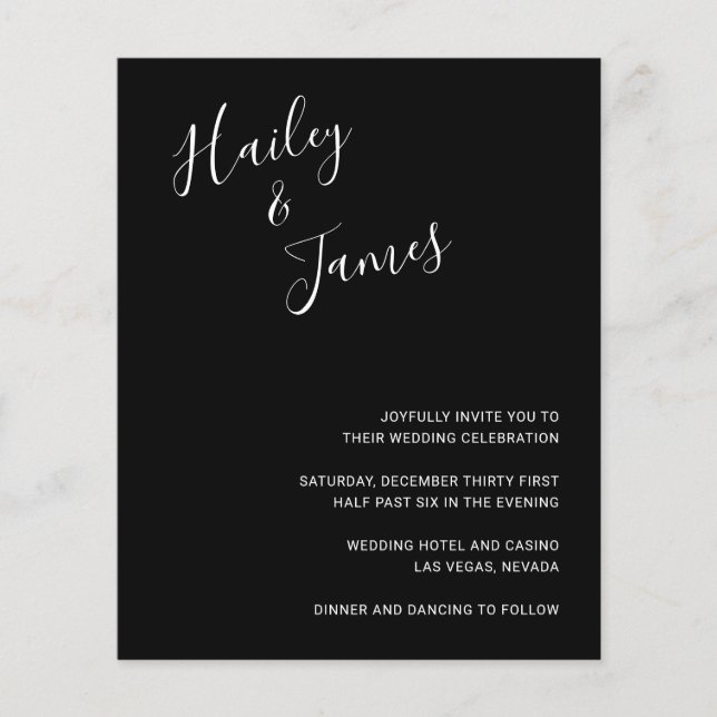 Elegant Black Modern Budget Wedding Invite (Front)