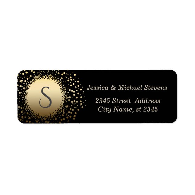Elegant black modern faux gold confetti wedding (Front)