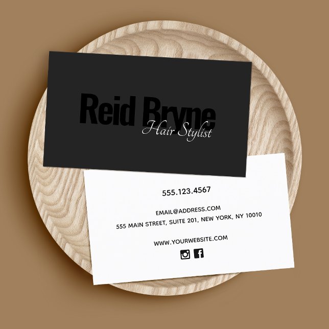 Elegant Black Modern Hair Stylist  Business Card (Creator Uploaded)