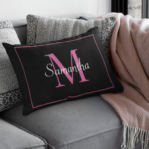 Elegant Black Modern Hot Pink Monogram Pillowcase