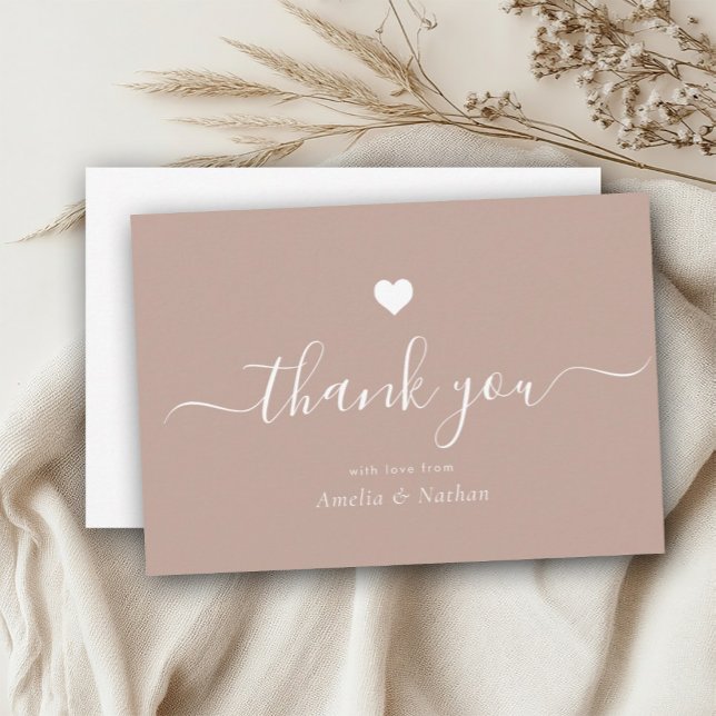 Elegant Black Modern Script Dark Rich Blush Heart Thank You Card (Creator Uploaded)