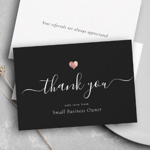Elegant Black Modern Script Rose Gold Business Thank You Card