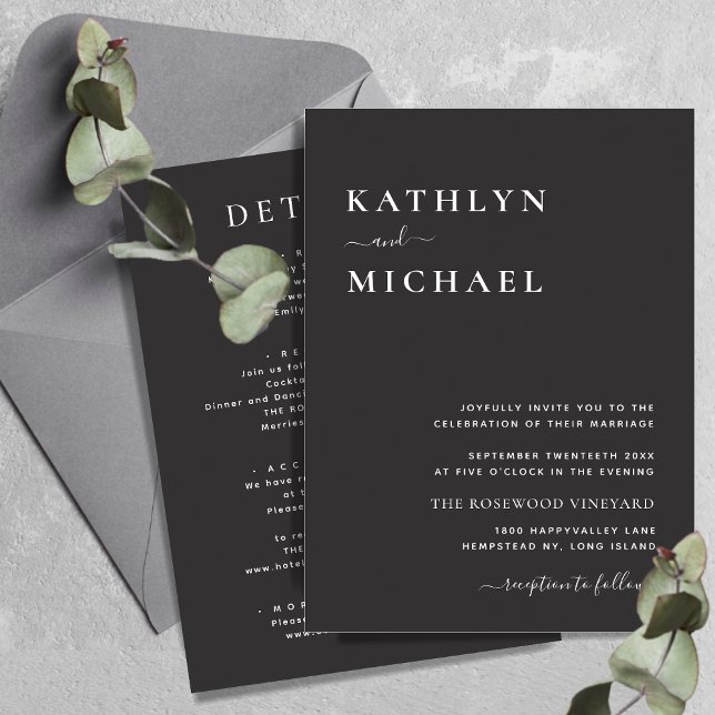 Elegant Black Modern Typography All In One Wedding Invitation (Creator Uploaded)