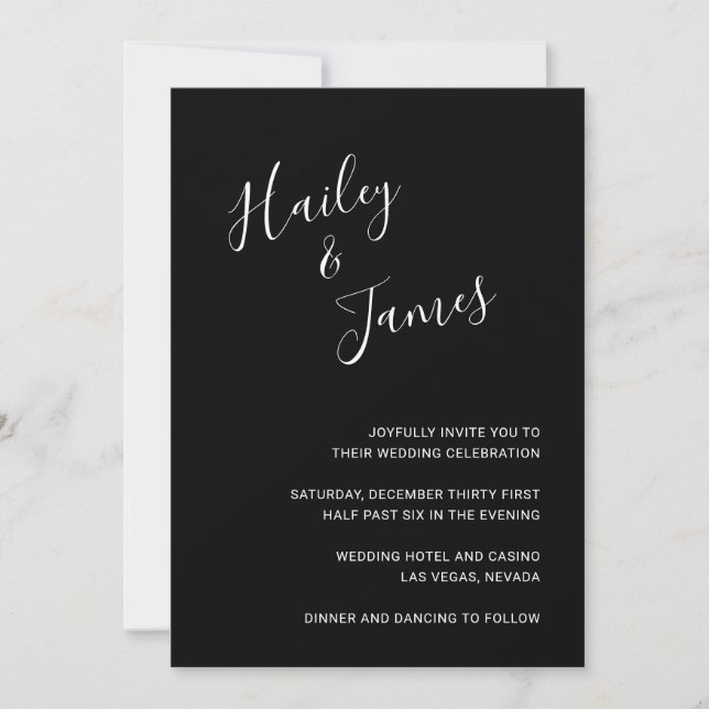 Elegant Black Modern Wedding Invitation (Front)