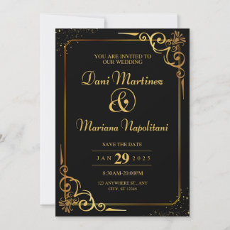 Elegant Black Modern Wedding Invitation Card