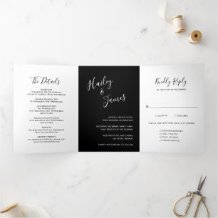 Elegant Black Modern Wedding Tri-Fold Invitation