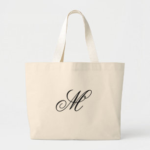 Elegant Black Monogram Initial  Large Tote Bag